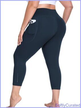 Plus Size Capri Yoga Pants with Pockets 21" Butter Soft High Waist